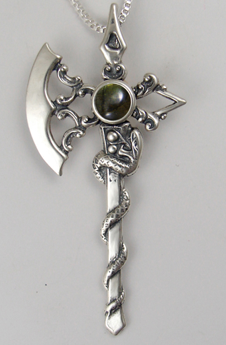 Sterling Silver Royal Battle Axe Pendant With Spectrolite